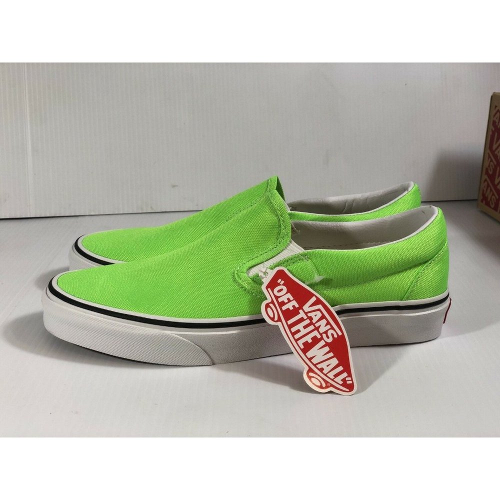 Vans Classic Slip On Neon Green Gecko/White Shoes - Picture 5 of 14